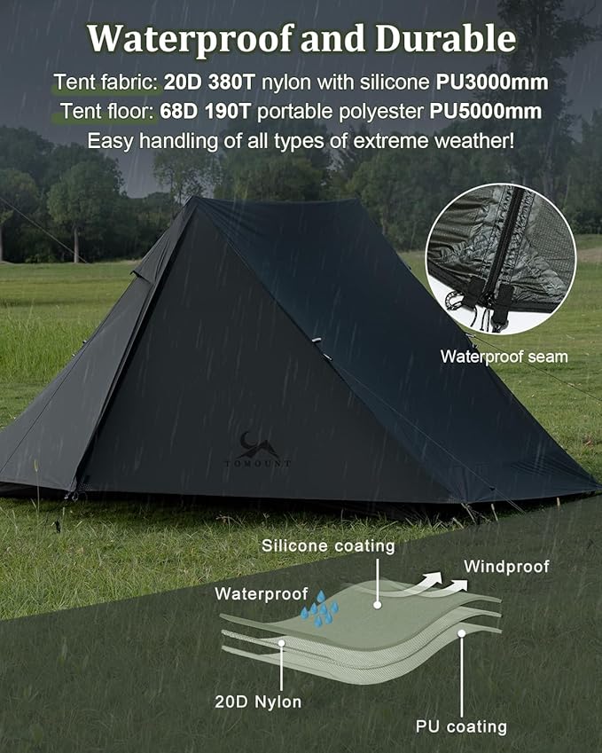 Ultralight Trekking Pole Tent for 1-2 Person,Lightweight Backpacking Tent,Waterproof Windproof Tents for Climbing,Camping,Hiking,Trekking
