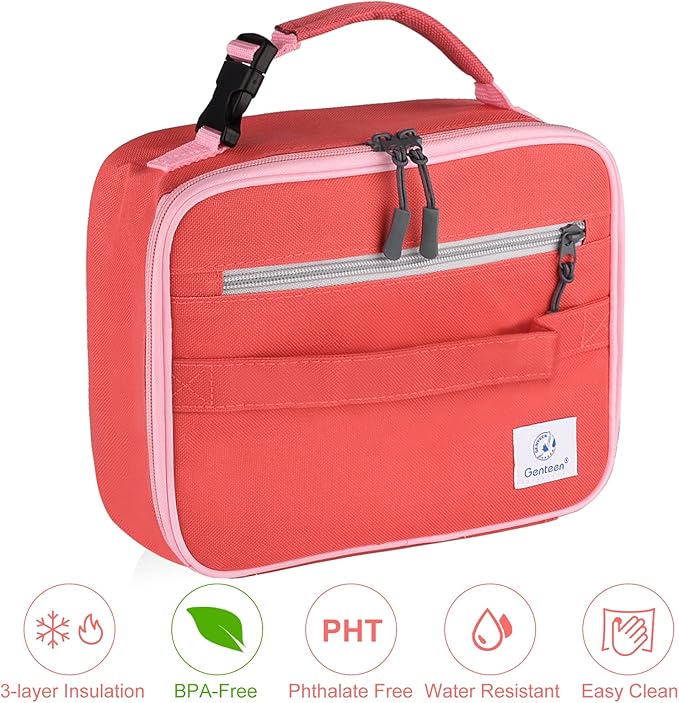 Genteen Lunch Box Lunch Bag for Kids Girls,Insulated Lunch Bag Women,Reusable Lunchbox for School,Work,Outdoor (Red)