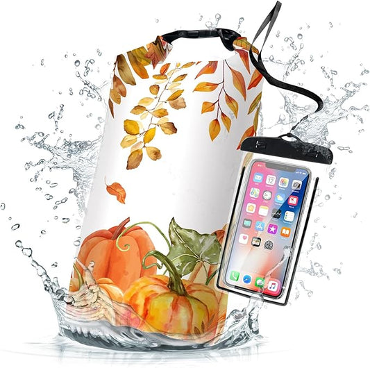 Waterproof Dry Bag,Roll Top Fall Thanksgiving Small Waterproof Backpack 5L/10L/20L Floating and Lightweight Bags for Kayaking, Boating, Fishing, Swimming and Camping with Waterproof Phone Case