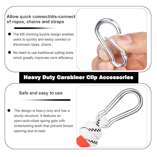 10 PCS 2.36 Inch Spring Snap Hook Carabiner Clip, M6 1/4 Inch Galvanized Silver Steel Quick Link Clip with 260LBS Holding Capacity for Hammock, Dog Leash, Camping, Gym