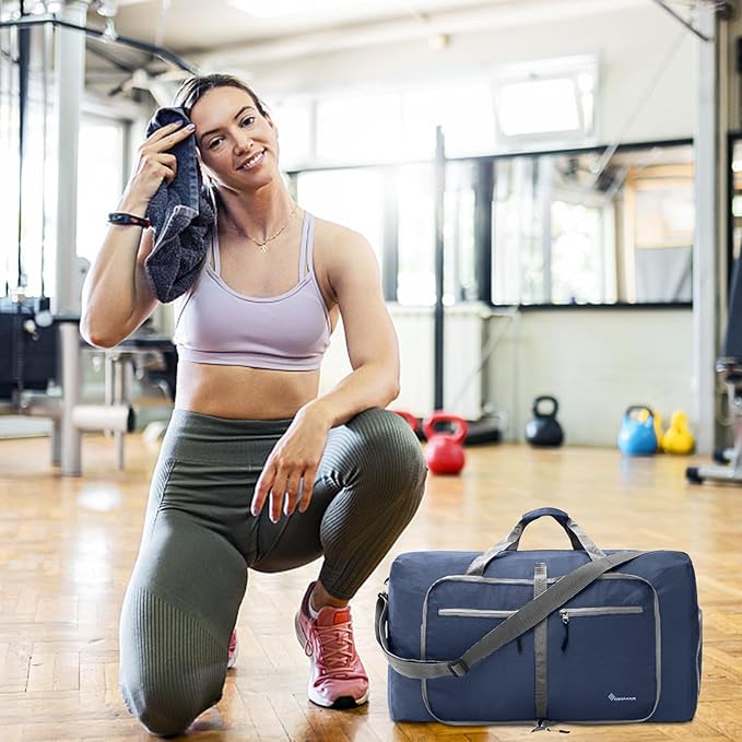 Dimayar Travel Duffle Bag for Men Women - Foldable Duffel Bag with Shoes Compartment - Overnight Bags Waterproof & Tear Resistant(40L,Dark Blue)