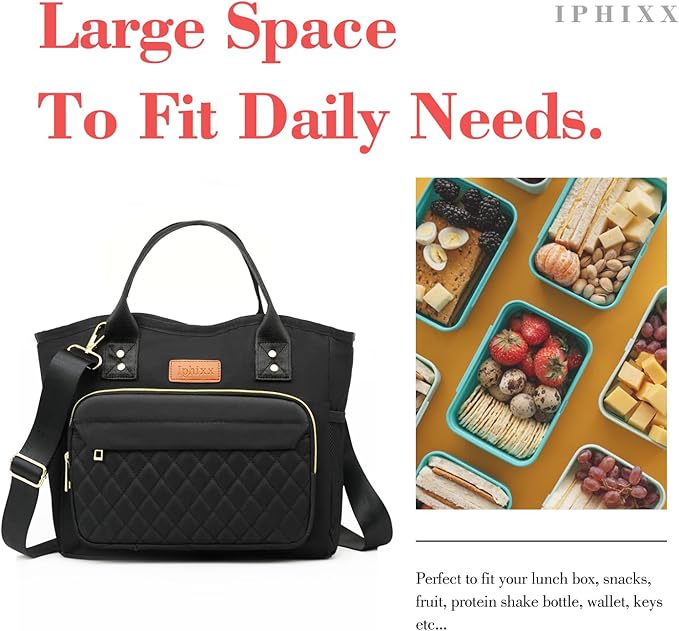 Lunch Bag Women Insulated Lunch Box for Adults - Leakproof Large Purse Lunch Tote Bags for Women with Adjustable Shoulder Strap Zipper Side Pockets for Work