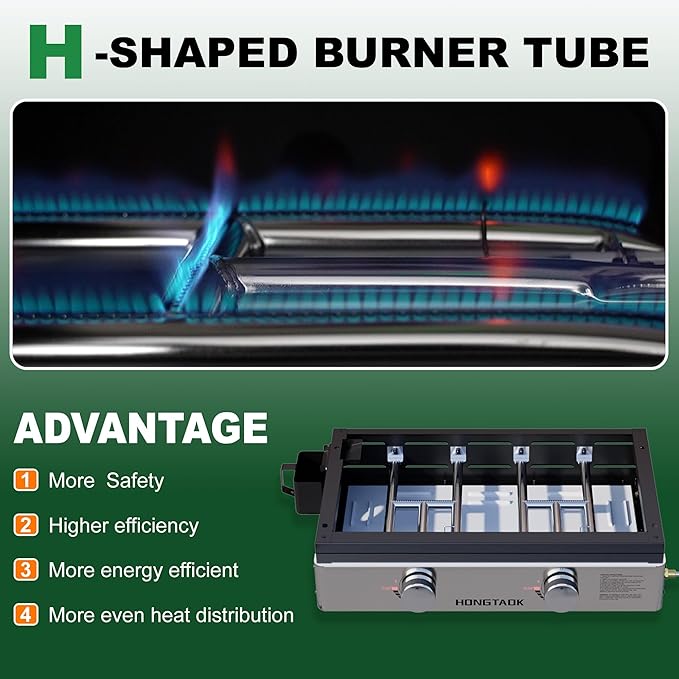 23 Inch Portable Propane Gas Grill with Stainless Steel Front Plate, Propane Table Top Griddle for Outdoor, Cooking, BBQ, Camping, 2 Burners