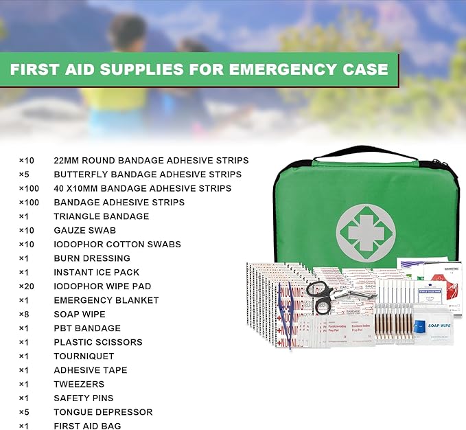 Home-Businesses First-Aid Emergency-Kit for Camping-Car - 300 Pcs Urgent Essential First Aid Kits Refill Supplies with Tourniquet Bandages for Workpalce Green 1st Aid