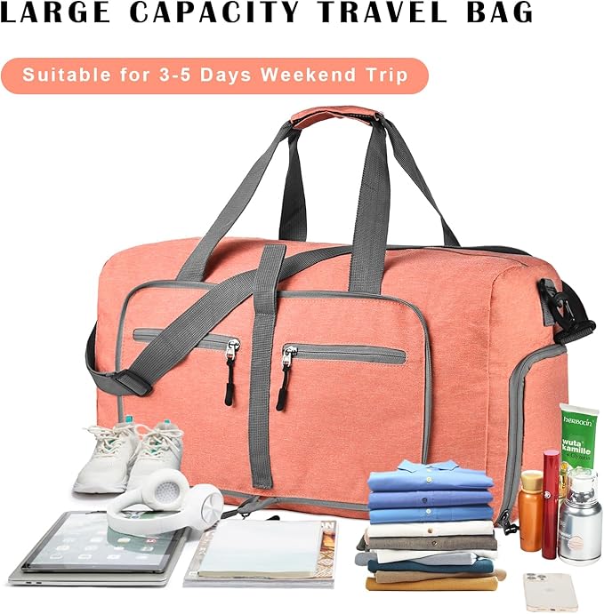 Dimayar 85L Travel Duffle Bag for Men Women - Foldable Duffel Bag with Shoes Compartment - Overnight Bags Waterproof & Tear Resistant(Orange)