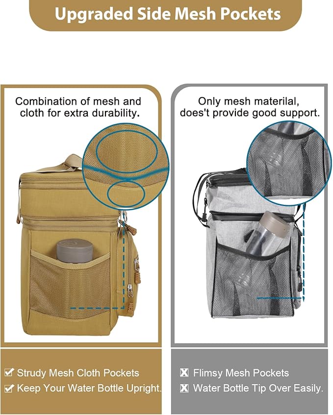 Double Deck Insulated Lunch Box, Expandable Large Lunch Bag Leakproof Cooler Bag Lunch Pail for Men Women Adults Work Shifts Travel Daytrip, Brown