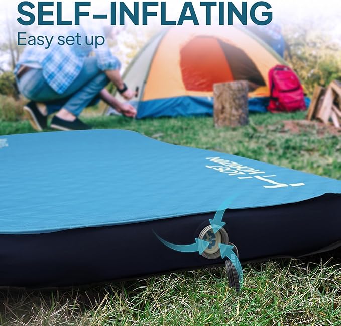 LOSTHORIZON Air & Foam Camping Mattress, Self-Inflating Sleeping Pad, 3" Thick, with Pump Sack, Slim Single