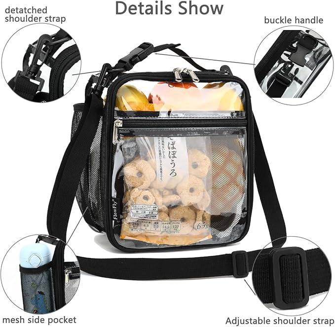 FlowFly Kids Lunch box Insulated Soft Bag Mini Cooler Back to School Thermal Meal Tote Kit for Girls, Boys, Clear