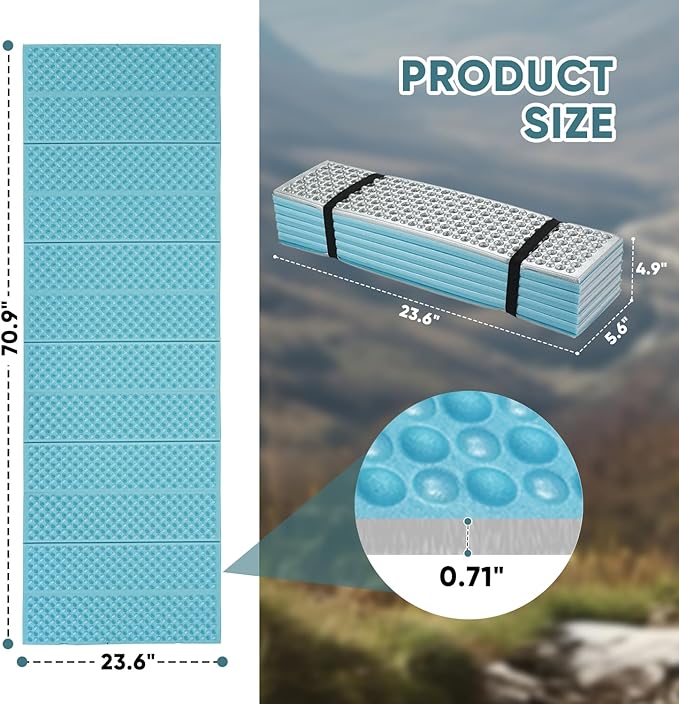 Ultralight Foam Sleeping Pad, Waterproof Closed Cell Foam Pad for Superior Insulation, Folding Sleeping Mat for Compact Storage, Foldable and Portable for Hiking and Camping