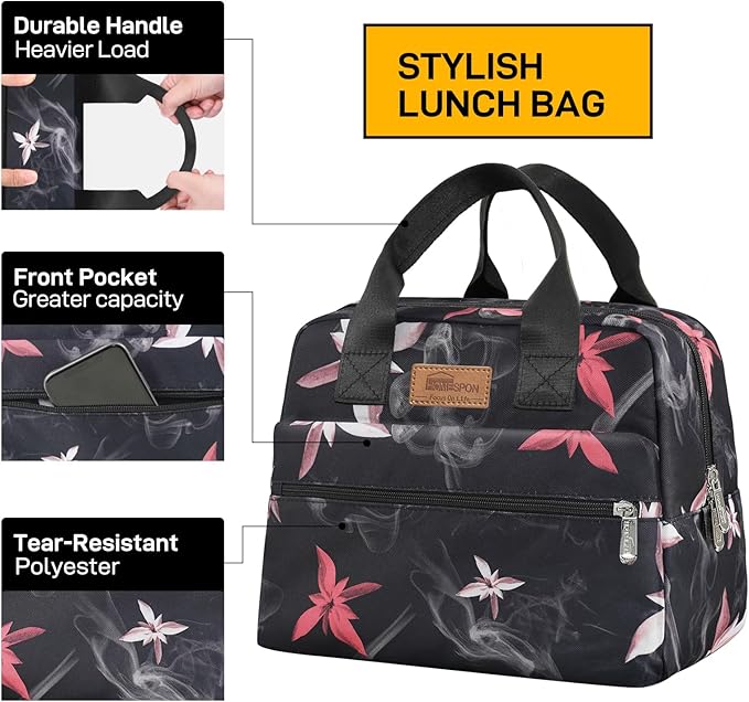 HOMESPON Insulated Lunch Bag for Women Men Lunch Box Cooler Lunch Tote for Work Picnic (Pink Flowers)