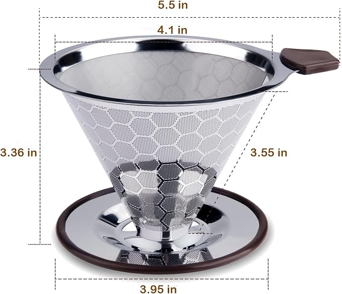 Pour Over Coffee Dripper 1-4 Cup 800 Mesh Inner Mesh ClothReusable Pour Over Filter Stainless Steel Filte for Home Travel Office Easy to Clean Paperless pour over maker Perfect for Father's Day gifts