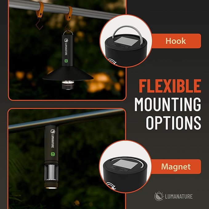 Rechargeable Camping Lantern – LED Outdoor Light with Flashlight & Lantern Modes, Magnetic Base & Hanging Hooks – Waterproof Emergency Light for Camping Backpacking Hiking & Power Outages - Black