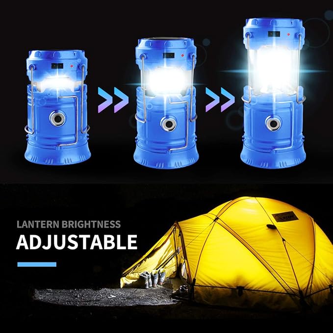 LED Camping Lantern, Solar and Rechargeable Lantern Flashlight Collapsible and Portable Light for Daily/Camp/Hiking/Night Fishing/Emergency/Hurricanes/Storm(Blue, 1 Pack)
