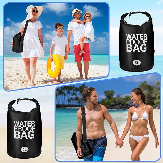 Jexine 10 Pack Dry Bag Waterproof, 5L Ultralight Dry Sacks Roll Top Storage Bag Backpack Camping Portable Outdoor Bags Keep Gear for Backpacking Kayaking Hiking Swimming Fishing Boating(Black)