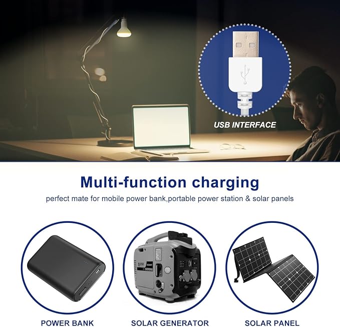 Onite USB LED Light Bulb for Portable Power Station/Solar Panels, Yellow/Amber/Warm/White Dimmable Emergency Lights for Power Outages/Camping/BBQ/Backyard