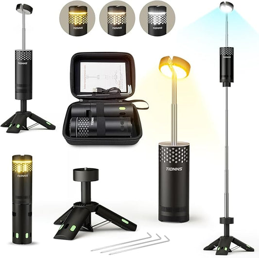 Camping Lights Rechargeable, Detachable Camping Lantern with Stand, Telescopic Waterproof Camping Lamp, Magnetic Work Hanging Light, LED Tent Flashlights for Emergency, Power Outages (Black)