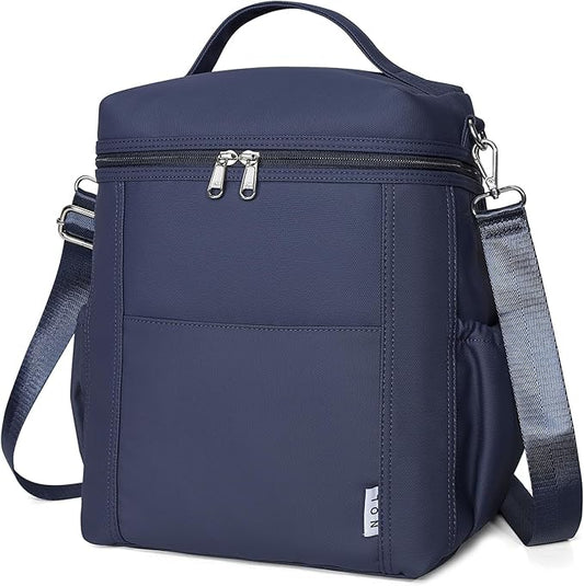 NOL Natural Organic Lifestyle Insulated Lunch Bags for Women Cooler Bag Lightweight Nylon Waterproof Lunch Box For Work (Navy blue, Large)