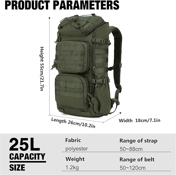 Mardingtop Tactical Backpacks Molle Hiking daypacks for Motorcycle Camping Hiking Military Traveling,25L Backpack