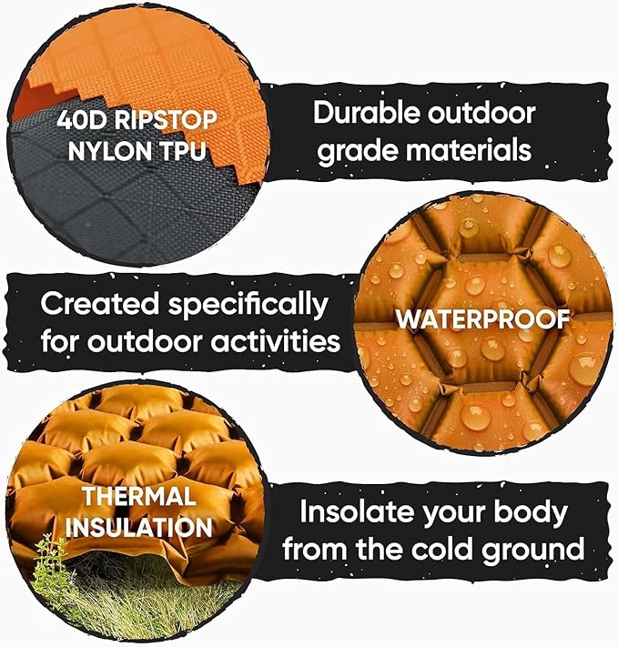 POWERLIX 2 Pack Sleeping Pad for Camping, Ultralight Inflatable Sleeping Mat, Compact Lightweight Self Inflating Camping Air Mattress for Backpacking, Hiking, Traveling Tent, Pump Bag Included