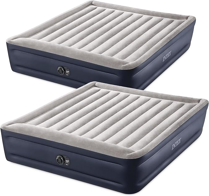 Intex 2 Pack Dura Beam Plus Deluxe Airbed, Inflatable Blow Up Portable Air Mattress with Built-in Internal Air Pump, King-Sized Bed