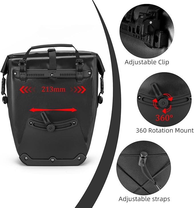 ROCKBROS Bike Pannier Waterproof 27L Large Capacity Bike Bag Rear Rack Waterproof for Grocery Touring Cycling Black*2