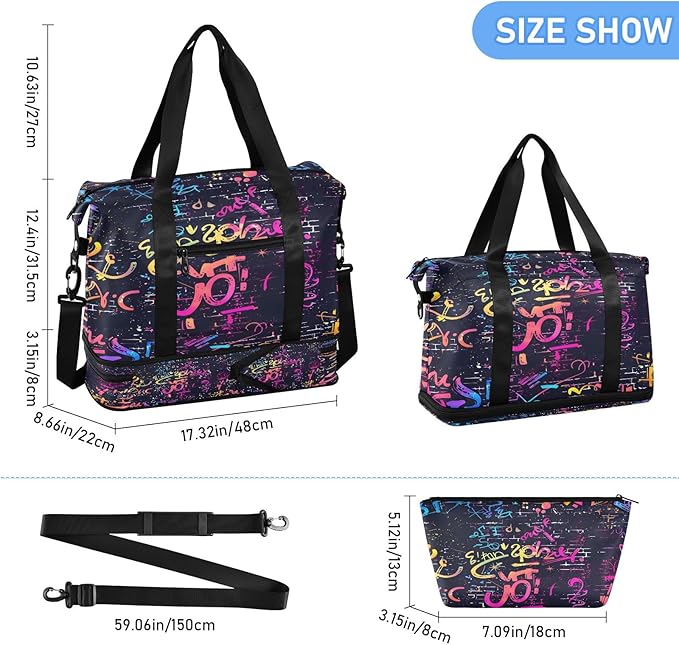 Doodle Seamless Travel Duffel Bag Waterproof Gym Sport Tote Bag Carry On Weekender Bag with Compartment