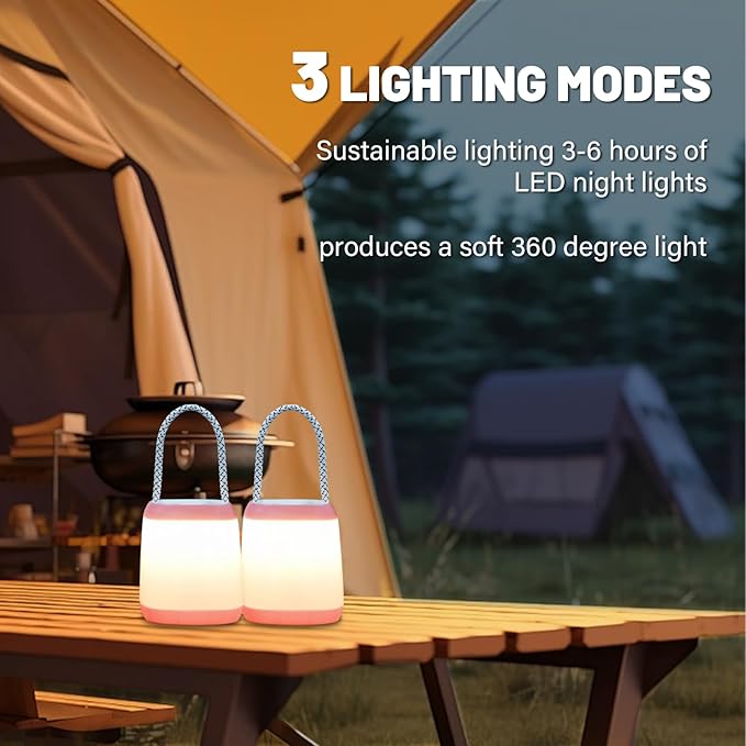 LED Camping Light3 Light Modes Battery Powered Night Light for Backpacking Camping Hiking Emergency Light Battery Powered Lamp for Outdoor and Indoor (Pink)
