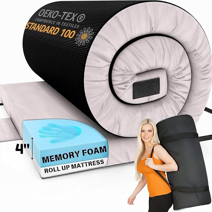Hazli Matrix Comfort-Cell Memory Foam Camping Mattress Pad - Roll Up Mattress for Adults - Portable Cot Sleeping Pad for Camping - Floor Mat or Bed Roll for Car, SUV