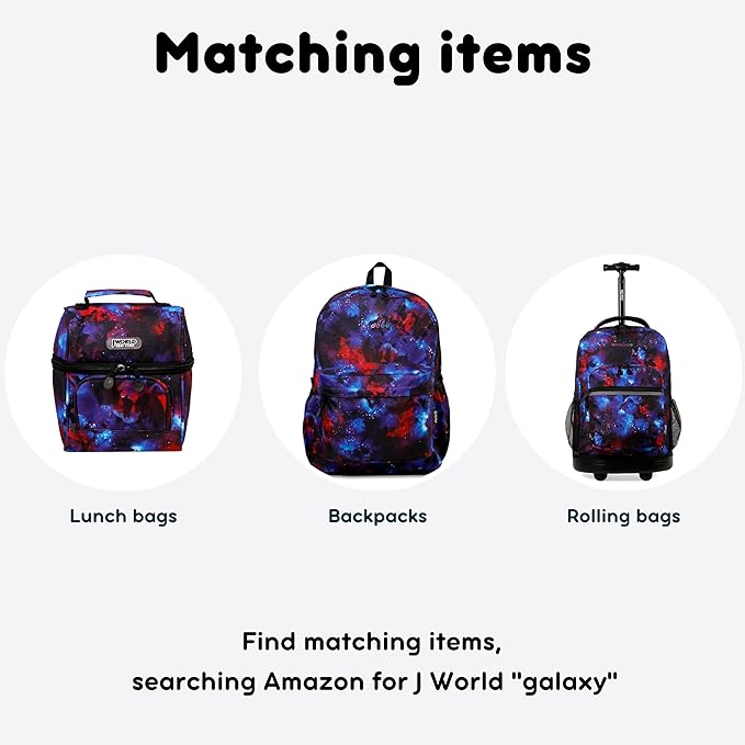 J World Corey Kids Lunch Bag. Insulated Lunch-Box for Boys Girls, Galaxy