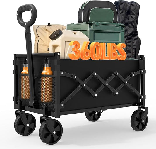 ZENPETIO 28" Collapsible Wagon Cart with Wheels Foldable, Tail Expansion 360lbs Portable Utility Beach Wagon，Lightweight Folding Cart for Outdoor Shopping Sports Camping