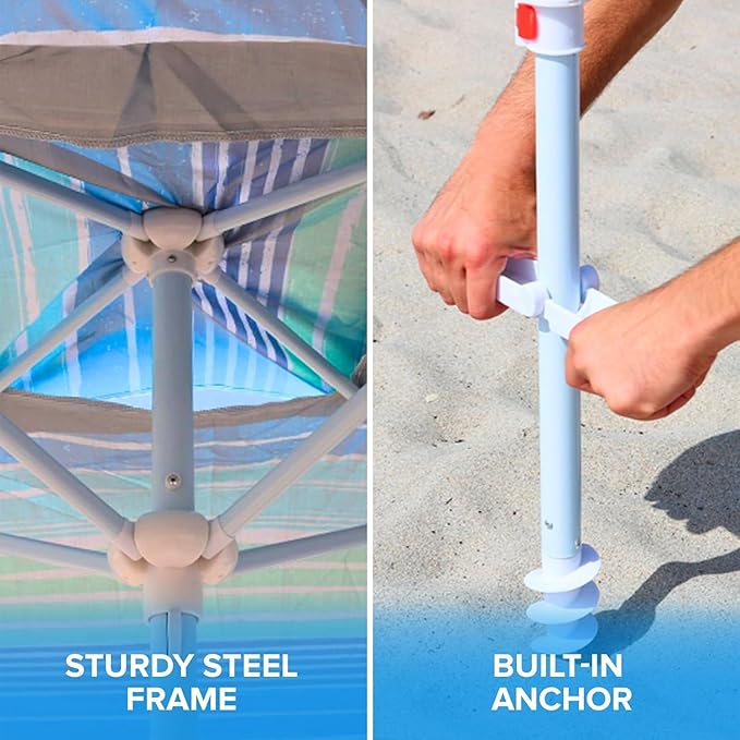 6x6 Easy Up Cabana – Sun Shelter with Privacy Wall, Canopy with Umbrella Table Tray, Towel Hanger & Sand Anchor (Flowers)