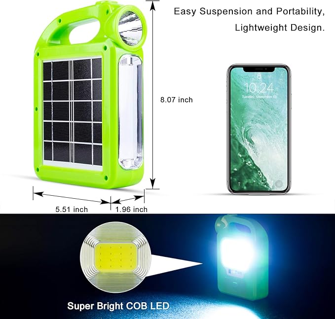Solar Lantern Camping Essentials Accessories Lights, Rechargeable LED Flashlight for Power Outages, Tent Lights for Emergency, Hurricane, Survival Kits, Operated Lamp, Charging for Device