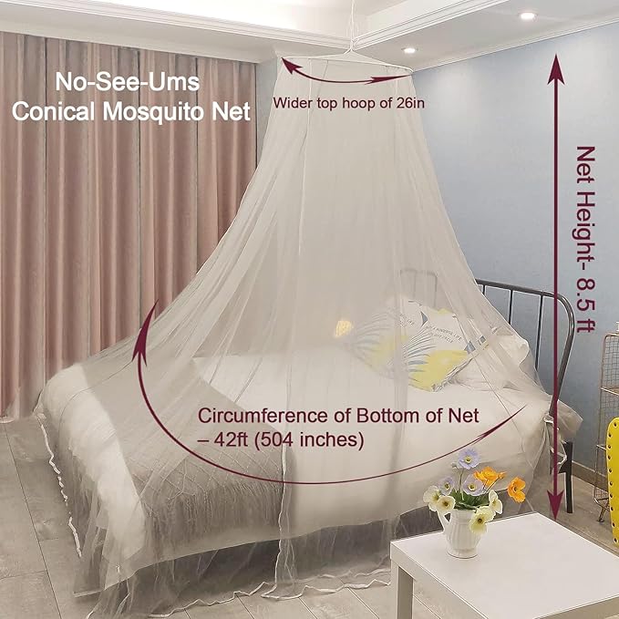 No-See-Um Mesh Square Conical Mosquito Net for Queen Even King Bed, 2 Entries Camping Screen House Grey Color Indoor & Outdoor Use