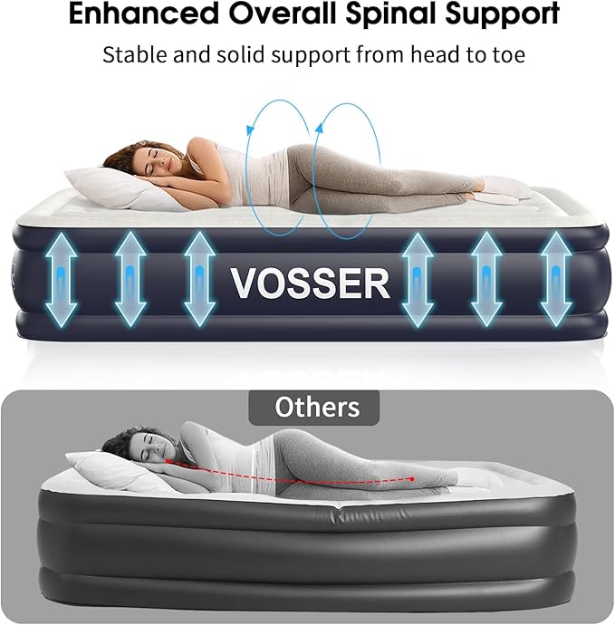 Twin Air Mattress with Built in Pump Raised,18''Inflatable Mattress of Upgraded Vertical Beams,Self Inflatable Blow Up Mattress in 3 Mins,Flocked Top Airbed with Carry Bag for Home,Camping