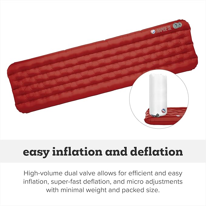 Big Agnes Rapide SL - Insulated Sleeping Pad, Ultralight, All Season Compact Backpacking and Hiking, Pumphouse Sack Included, Orange, 25x72 Wide Regular