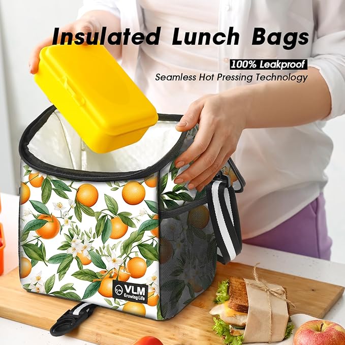 VLM Lunch Box for Women, Insulated Lunch Bag Women with Adjustable Shoulder Strap, Cute Lunch Tote Bag for Work,Picnic,Camping
