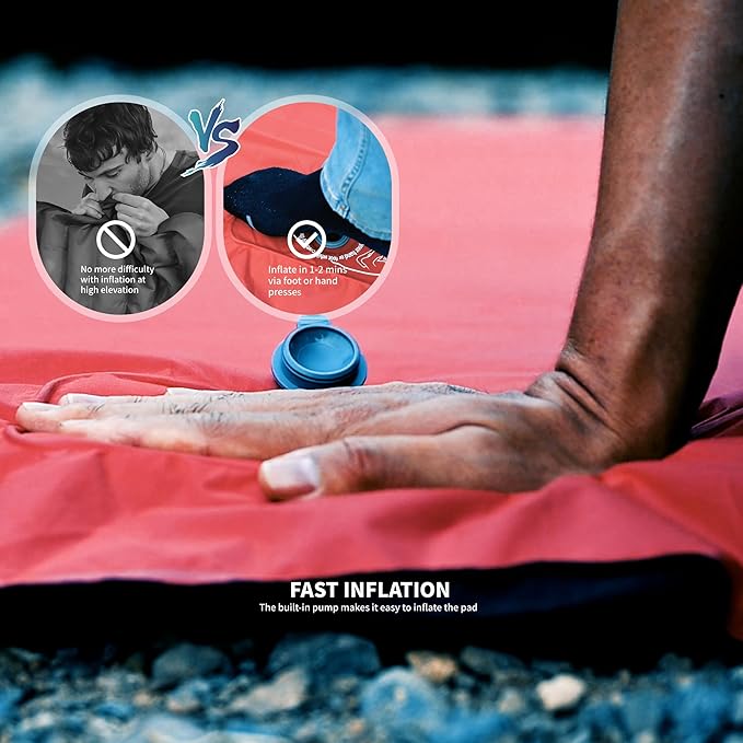 ZOOOBELIVES Camping Sleeping Pad with Built-in Pump & Pillow, 5-Inch Thick, 27-Inch Wide, Ultralight Inflatable Camp Mat with Snap Buttons, Compact for Hiking Backpacking and Travel - Airlite1901