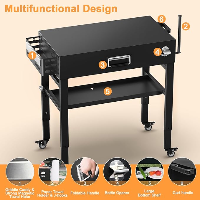 28" and 34" Upgrade Height & Quick-Fold Portable Grill Cart for Ninja Woodfire (OG700 Series), Blackstone 17"/22" Griddle, Pizza Oven – Outdoor Ninja Grill Stand with 4 Swivel Wheels