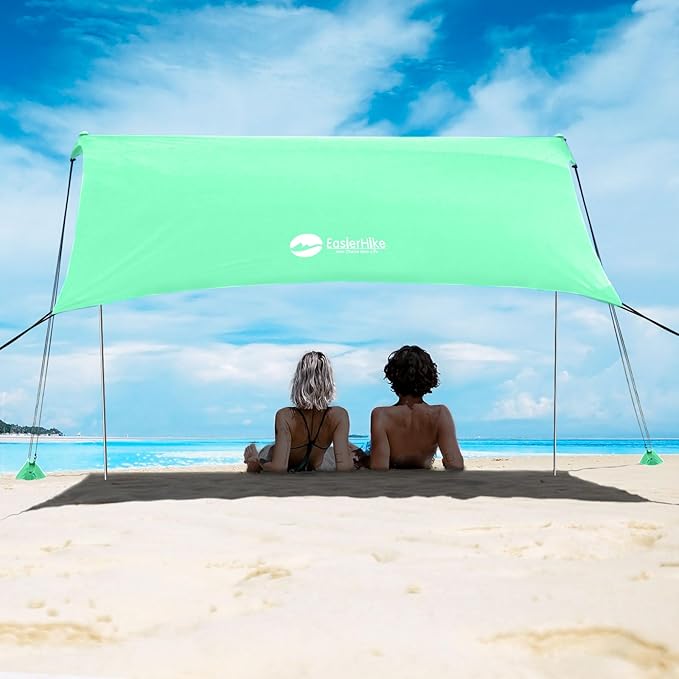 Beach Shade Tent, Portable Easy Pop Up Beach Canopy, UPF50+ Sun Protection Shelter, Windproof & Water Resistant, Perfect for Family
