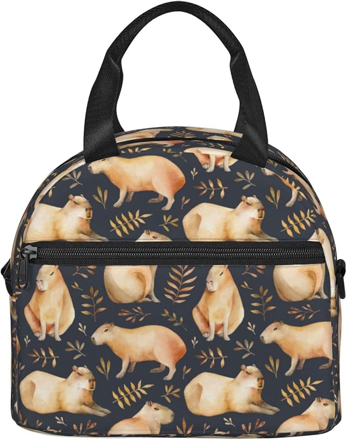bassyil Capybaras Lunch Box Reusable Insulated Totes Lunch Bag Thermal Cooler Adjustable Shoulder Strap Bag for Men Women