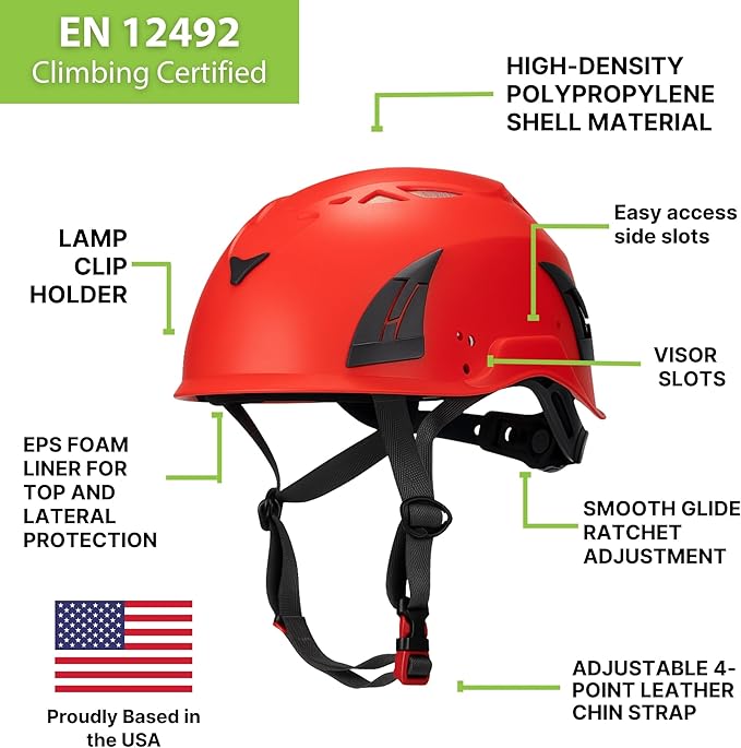 Land Helmets ClimbPro Helmet EN 12492 Vented for Rock Climbing – Durable, Lightweight Shell, Adjustable Chin Strap, Perfect for Outdoor Adventure with Universal Accessory Slots
