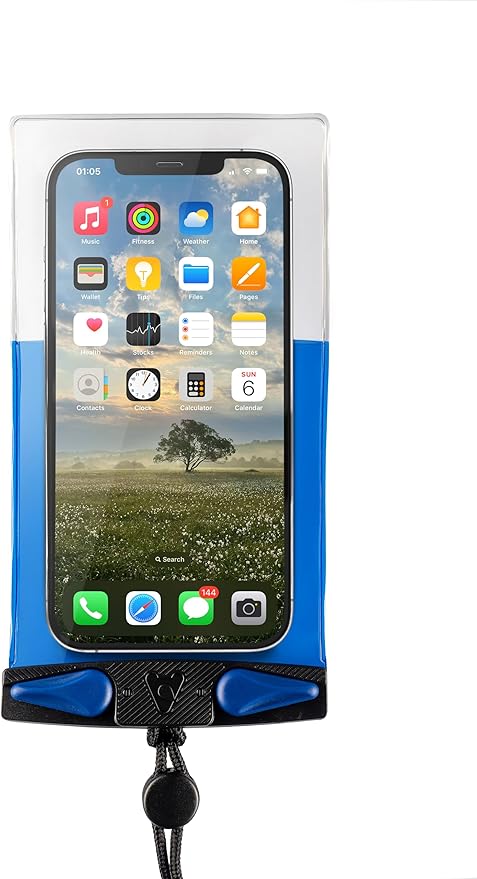 Aquapac Waterproof Phone Case, Small, Blue, Lanyard, iPhone and Android, Made in The UK, Hiking, Mountain Biking, Running Accessory, Travel Essential, 5 Year Warranty. IPX8 Certified to 30 ft deep.