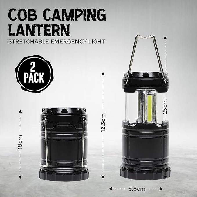 Battery Powered Camping Lantern ( 2 Pack )- Portable COB Hanging Lamp Lights | Waterproof Collapsible Lantern Flashlight for Tent Lights, Power Outages, Hurricane Emergency, Hiking