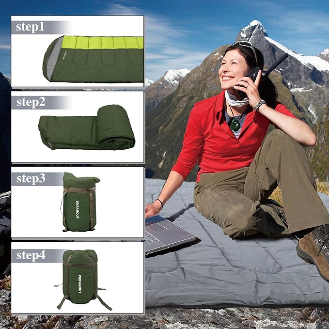 XL 10 Degree Sleeping Bags Waterproof for Adults 350GSM Machine Washable with Compression Sack for 3-4 Season Camping Outdoor
