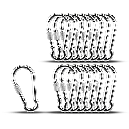 KINLINK 15 Pack Screw Locking Carabiner, 3.15 inch Heavy Duty Carabiner Clips, 304 Stainless Steel Small Caribeener Clips, Caribiniers for Outdoor Camping, Swing, Hammock, Hiking, Quick Link