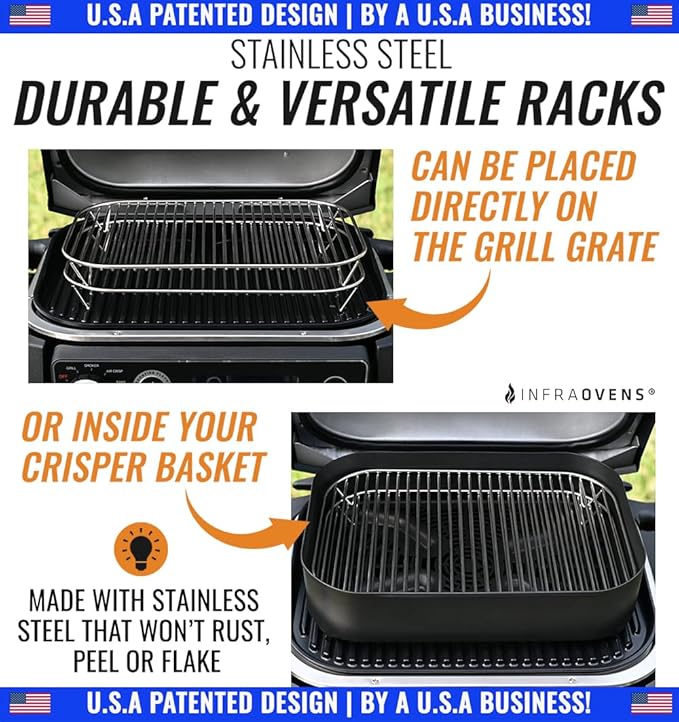 Stainless Steel Rack Set for Ninja Woodfire Outdoor Grill and Smoker with Waterproof Cooking Guide Accessory OG701 OG751 7-in-1 Wood Fire Electric Air Fryer Accessories, Dishwasher Safe by INFRAOVENS