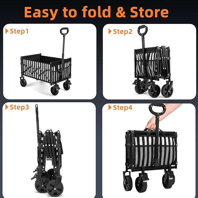 CAMTOP Collapsible Wagon Cart Foldable Wagon Portable Heavy Duty Folding Wagons with Braking Wheels Lightweight Outdoor Utility Wagon for Shopping, Sports, Camping, Garden, Grocery, Beach (Stripes)