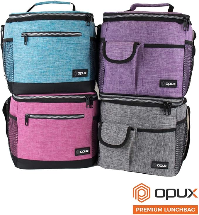 opux Extra Large Insulated Lunch Box Men Women, Lunch Bag for Work, Leakproof Soft Cooler Tote Adult, Lunch Pail, Picnic Beach Collapsible Food Bag with Shoulder Strap, Charcoal