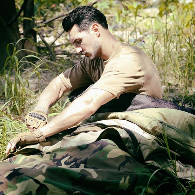 MT Army Military Modular Sleeping Bags System, Multi Layered with Bivy Cover for All Season, Woodland/Multicam