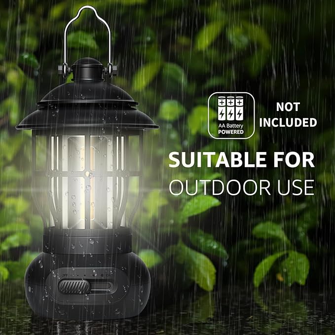 Camping Lamp, COB Lantern for Power Outage, Emergency Light, Suitable for Indoor and Outdoor, Black